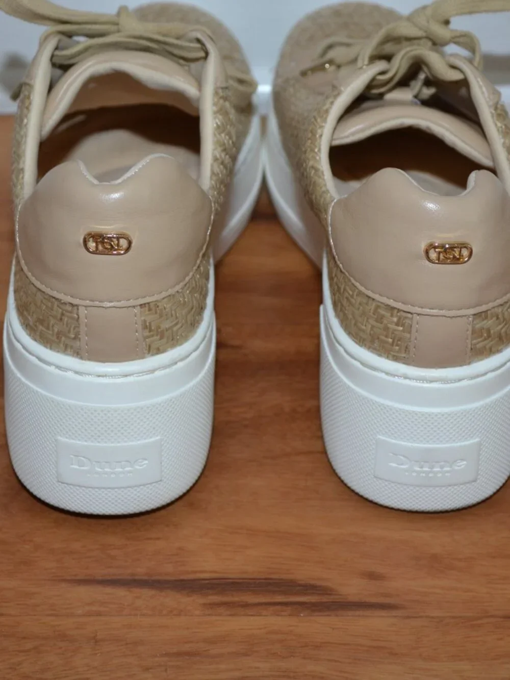 Dune London Episode Natural Beige Raffia Faux Leather Comfort sneakers, 38 (8)
